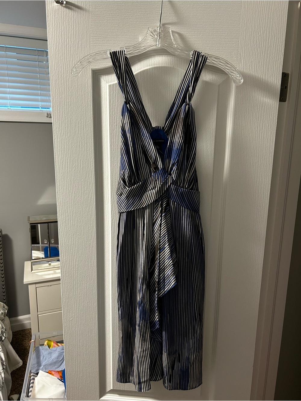 Banana Republic Navy and White Striped Midi Dress with Front Knot